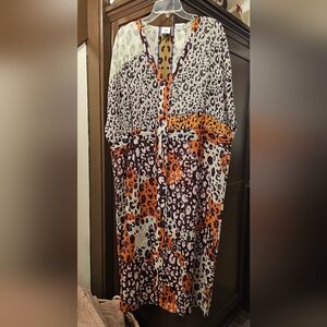 Cabi (L) Leopard Print V-Neck Dress - Orange and Purple